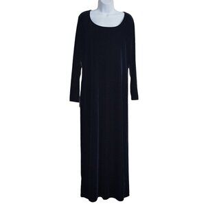 Gap Womens Dress L Maxi Solid Navy Blue Long Sleeve Velour Sheath Scoop Neck Lon